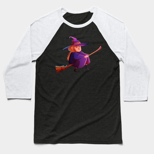 Witch Flying Baseball T-Shirt by Mako Design 